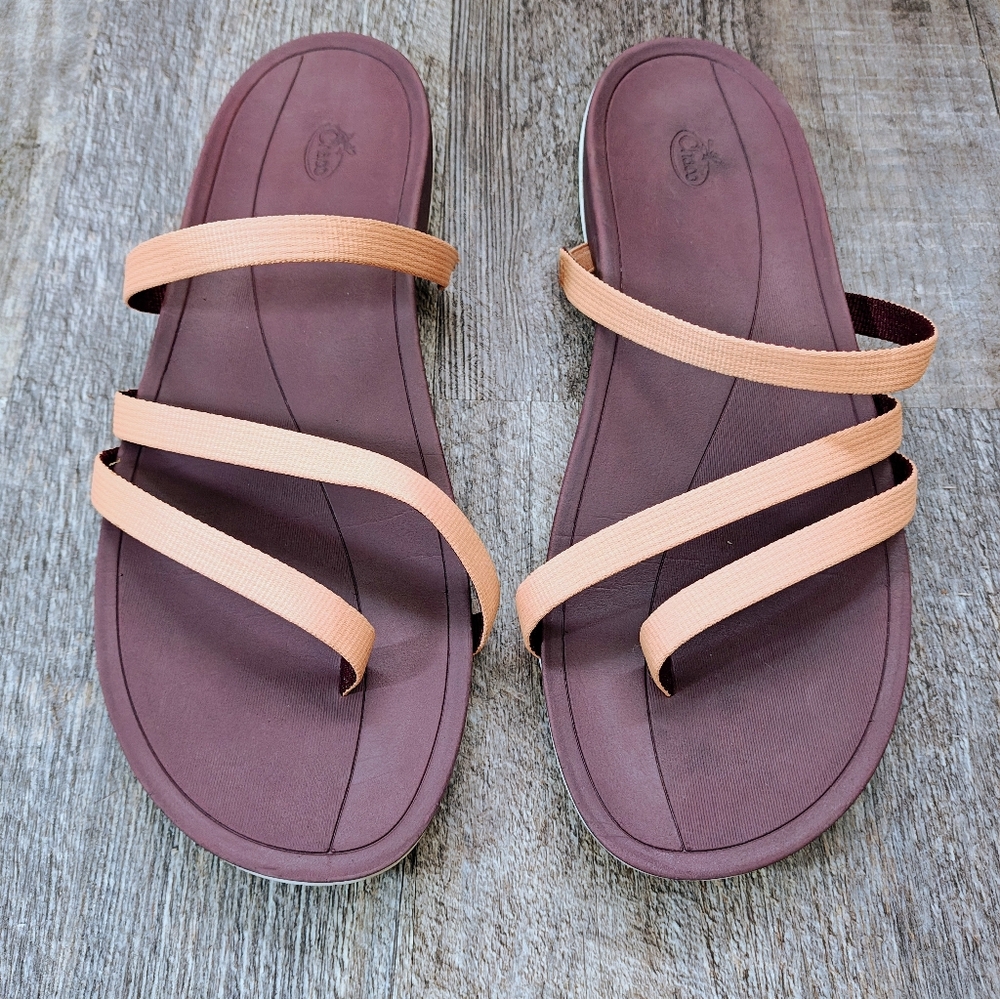 Chaco Flip Flop Asymmetrical Orange Sandals Women's 12